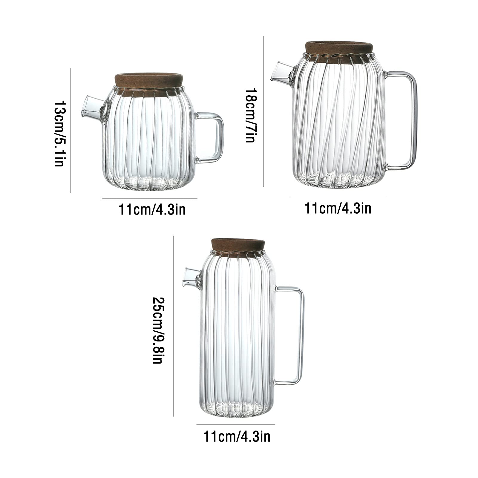 Brocca Brocca in Vetro borosilicato con Tappo in Sughero Caraffa in Vetro Resistente al Calore per Uso Domestico con Manico Stufa Elettrica in Ceramica Riscaldamento Teiera Caraffa per Acqua