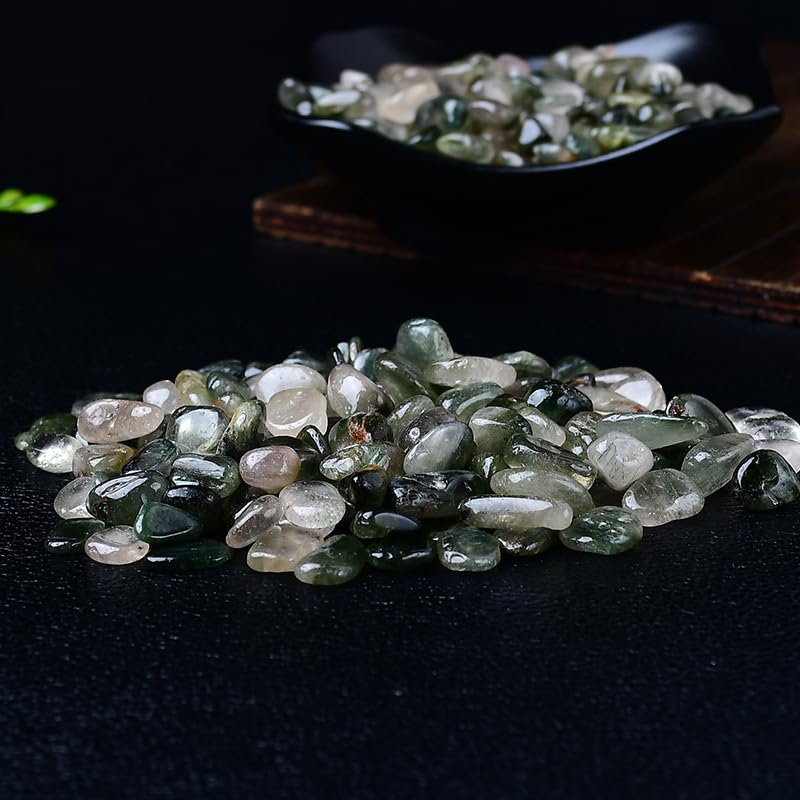 Piedra de Cristal Triturado, Grava de Cristal Fantasma Verde Natural de 5-12 mm en Varios tamaños for peceras y macetas.(7-9mm,1000g)