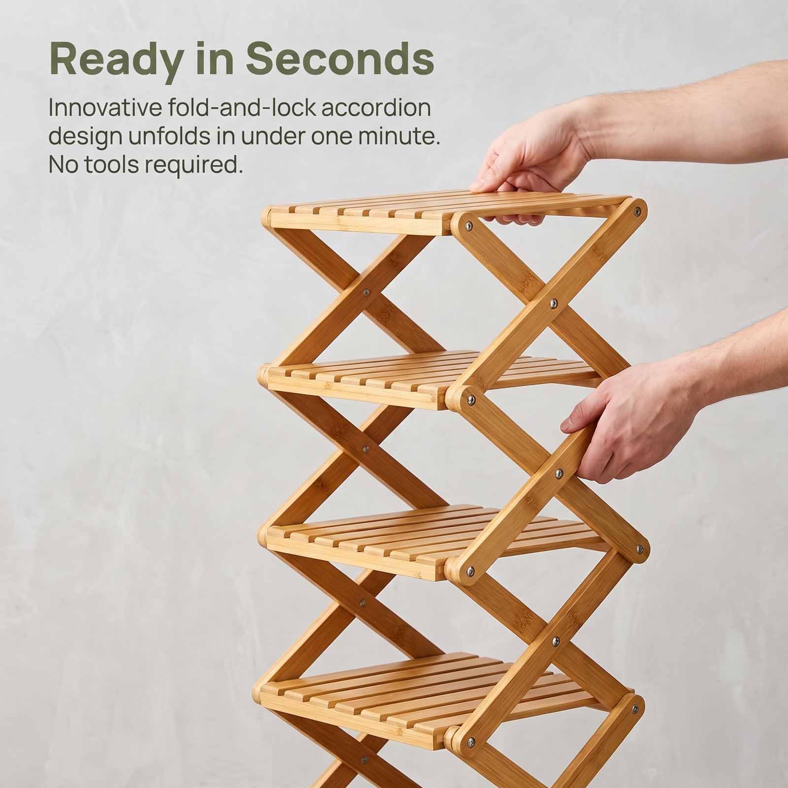 Étagère De Rangement En Bambou Pré-assemblée À 9 Niveaux — Étagère À Chaussures Dangle Pliable En Bambou | Étagère À Chaussures Étroite Et Peu Encombrante (aucun Assemblage Requis) — Idéale Pour