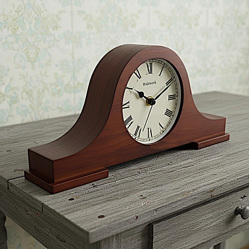 Holzwerk Madera Vintage Rustico Retro Reloj de Mesa Marrón Tradicional Reloj de Mesa Elegante Reloj de Mesa de Madera Sin Tictac Silencioso Números Romanos Números Reloj de Chimenea Salón Cocina Reloj