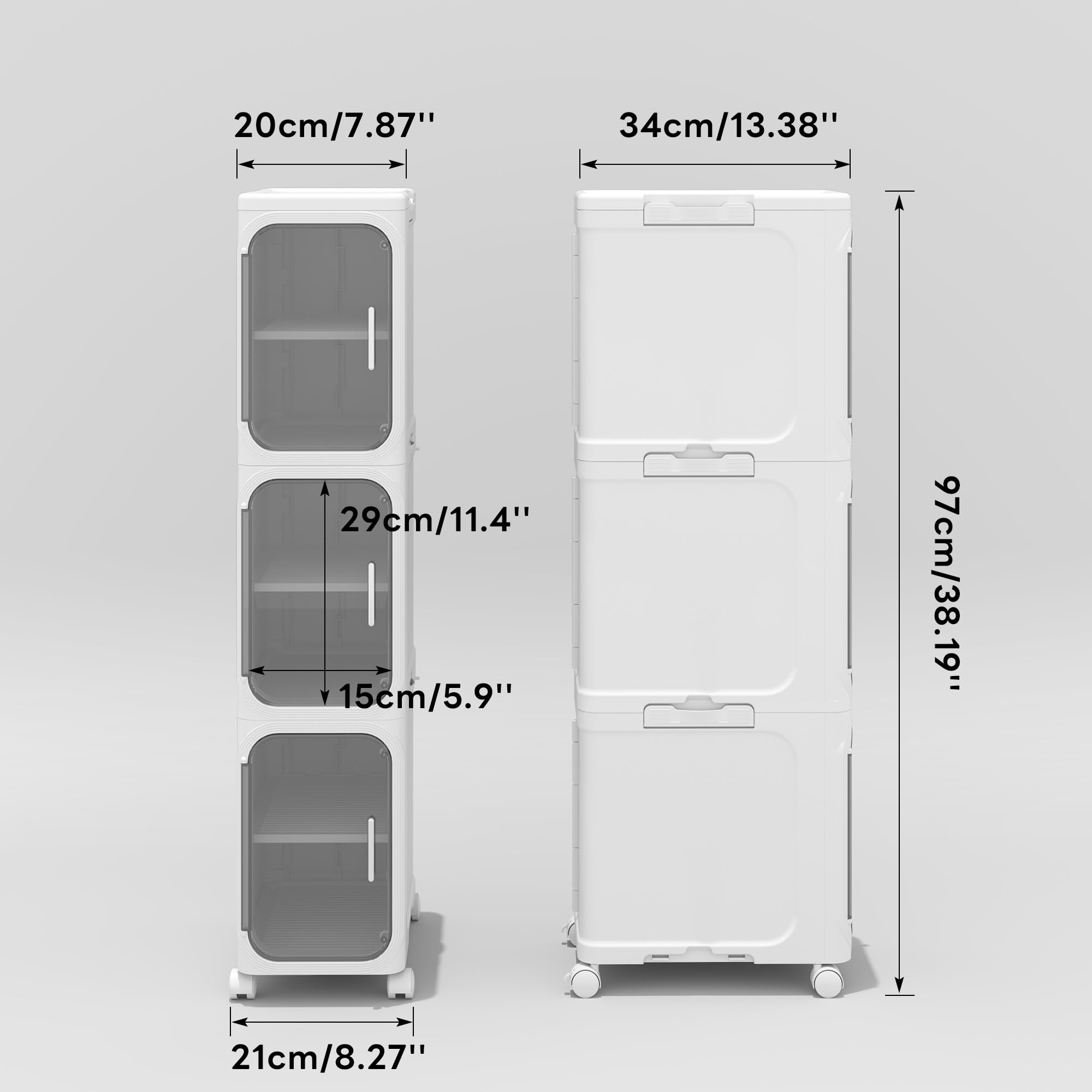 Badezimmerschrank, 20cm Schmaler badschrank aus Kunststoff mit Tür, wasserdichter Kleiner Rollwagen mit Rädern, Regal für Badezimmer, Wohnzimmer, Küche (21W*97H*34D)