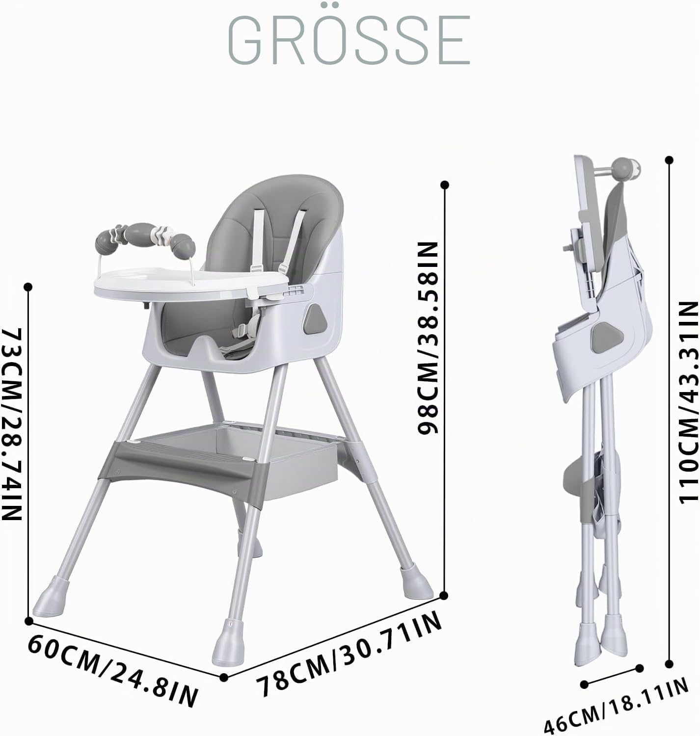 UBRAVOO 3-in-1 Babyhochstuhl, Kinderstuhl Klappbar Baby Hochstuhl ab 6 Monate, Umwandelbarer Ess- und Spielhochstuhl mit Doppellagigem Essteller und Spielzeugregal
