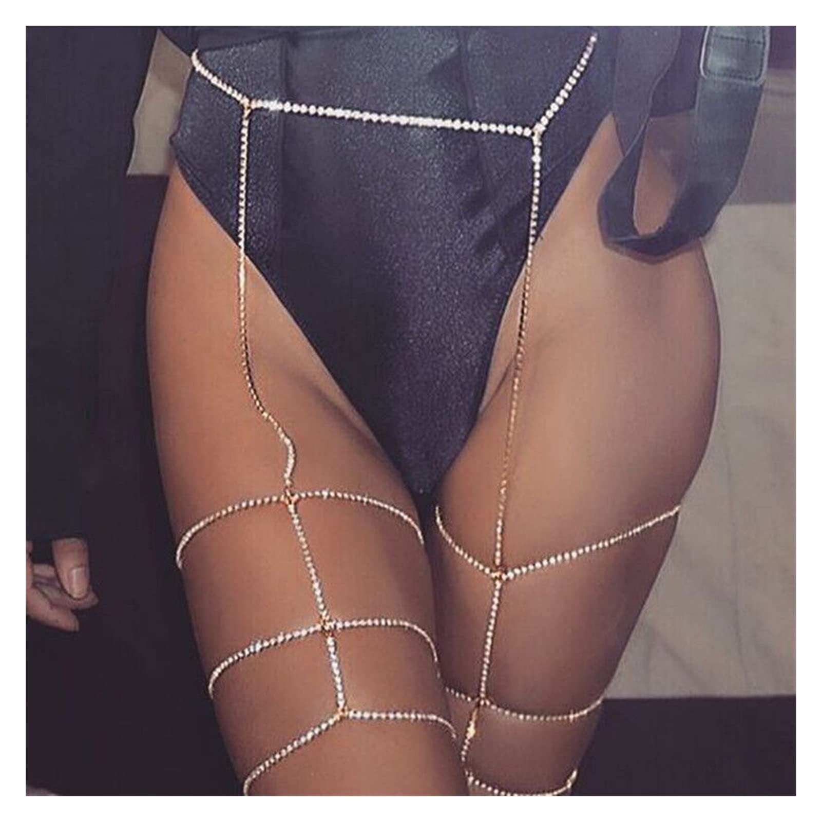 Body Chain Damen Kette - Goldfarbene einfache Strandkette mit Kreuzband für Taille und Bauch - Schwarze Harnaskette - Edler Schmuck für Damen - Accessoires