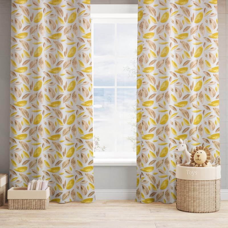 Image of Blackout Door Curtains 7 Feet Long Set of 1 with Tie Back, Parda 7 feet Long, Printed Curtain for Living Room, Bedroom, 80-85% Blackout, Perfect for Home Dcor (7 Feet, Yellow, Brown and White)