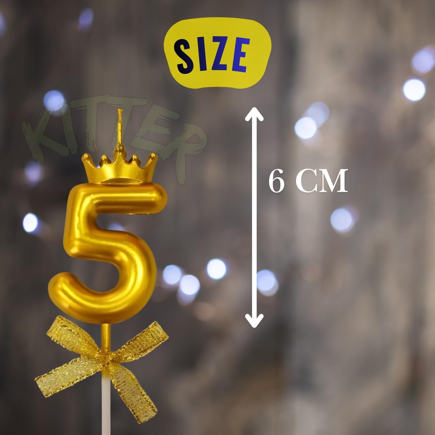 KITTER 1 Pc 5 Number Candle for Birthday Cake, Five Number Crown Candle Metallic Gold Number 5th Birthday Cake Decoration, Num BER Candles for Anniversary Cake Topper 0-9 (Pack of 1)
