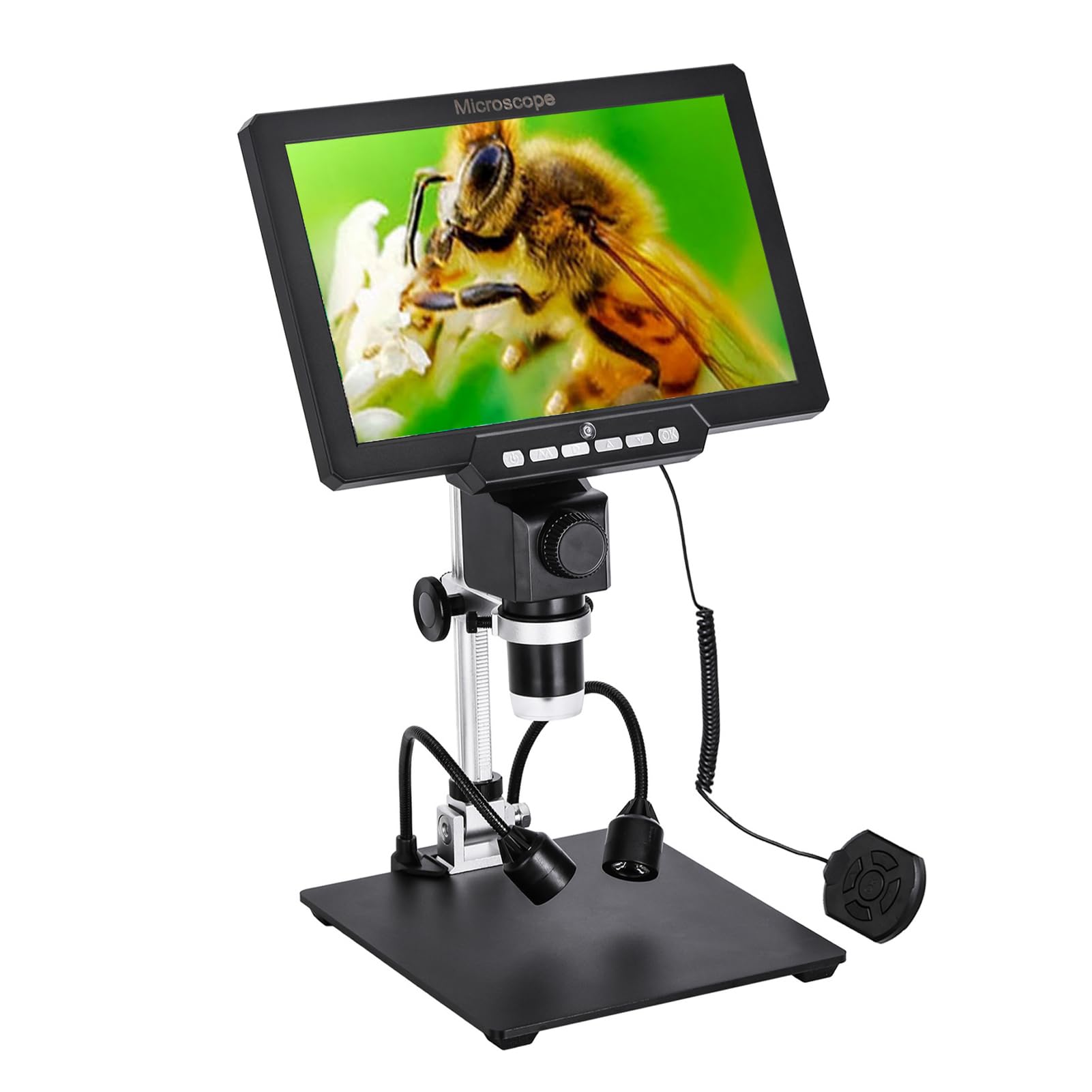 Mikroskop Cyfrowy, 10,1" 2000 X 12 MP HD Mikroskop Elektroniczny z lupą, ze Sterownikiem Przewodowym, Podwójnymi Diodami LED, Widokiem z Komputera, Fotowideo