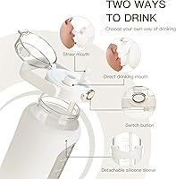 Vista 2 de Botellas de agua de vidrio de 64 oz con pajilla de medio galón, botella de agua motivacional grande con marcador de tiempo, botellas de agua