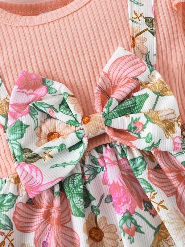Image of Niren Enterprise Girl's Indian Pitta Floral Printed Full Sleeve Dungaree Style Knee-Length Baby Frock