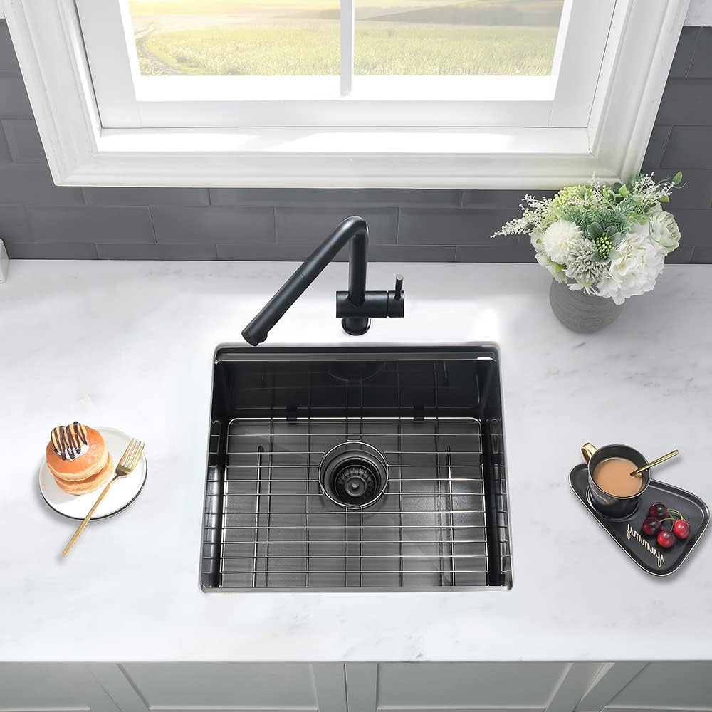Black Undermount Bar Sink-VASOYO 21x17 Small Kitchen Sink Undermount Wet Bar Sinks 16 Gauge Black Stainless Steel Single Bowl Deep Rv Sinks with Cutting Board