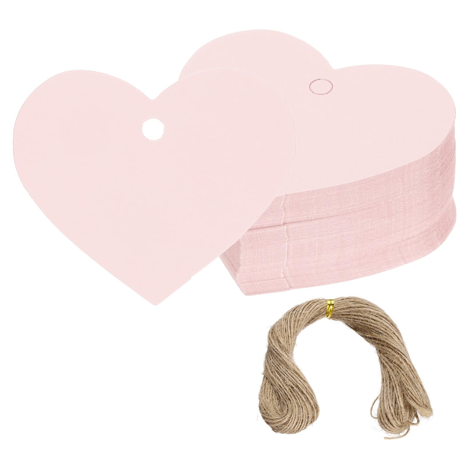 PATIKIL Gift Tags with String, 200Pcs Heart Shaped Blank Paper Tags Gift Wrapping Hang Labels with Jute Twine for Birthday Party Favors Wedding Valentine's Day DIY Crafts, Pink