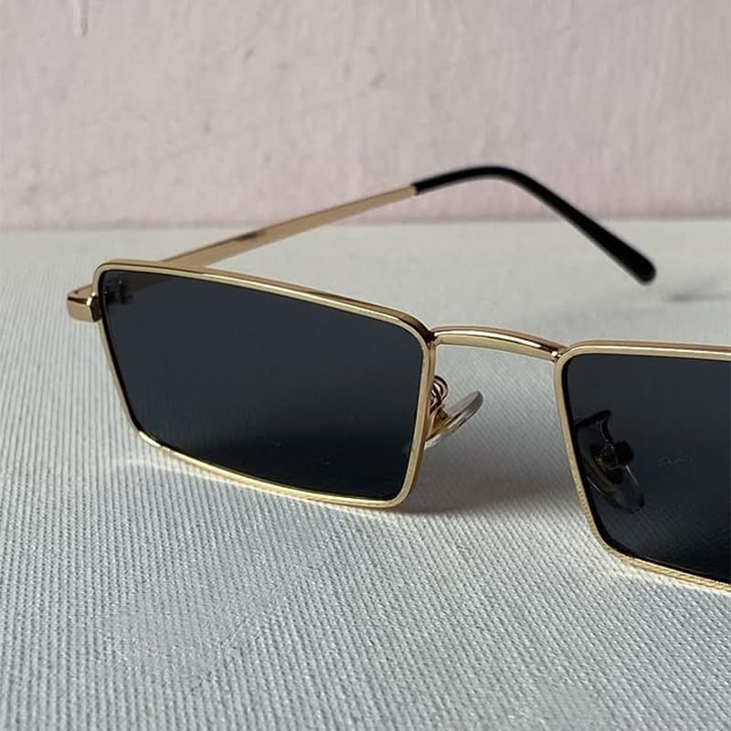 Image of Small Y2K Narrow Rectangle Sunglasses for Women Men | Trendy Raves,80s 90s Retro,Lightweight,Thin Metal Frame,UV400 Protection,Fashion Glasses for Festival Travel Driving