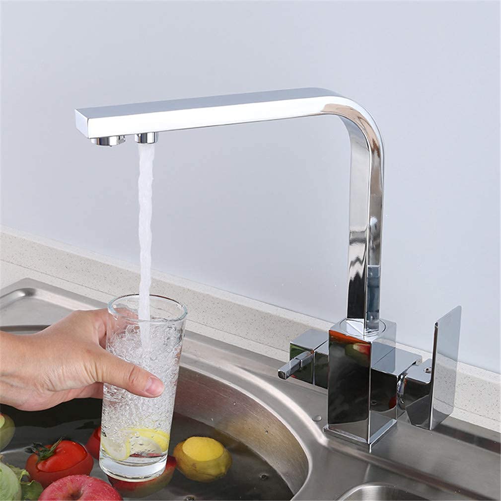 Aycdl Cromo Kitchen Faucets Square Style Drinking Water Filter Faucets Sink Mixer Tap 360 Swivel Dual Handle Deck Mounted Filtered Crane For Kitchen 3 Way,-A