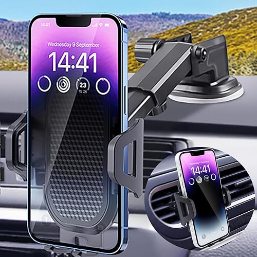MR.LUYU 3in1 Suction Cup Car Phone Holder, Cell Phone Mount for Dashboard Windshield Vent with Adjustable Telescopic Arm and Strong Sticky Gel,