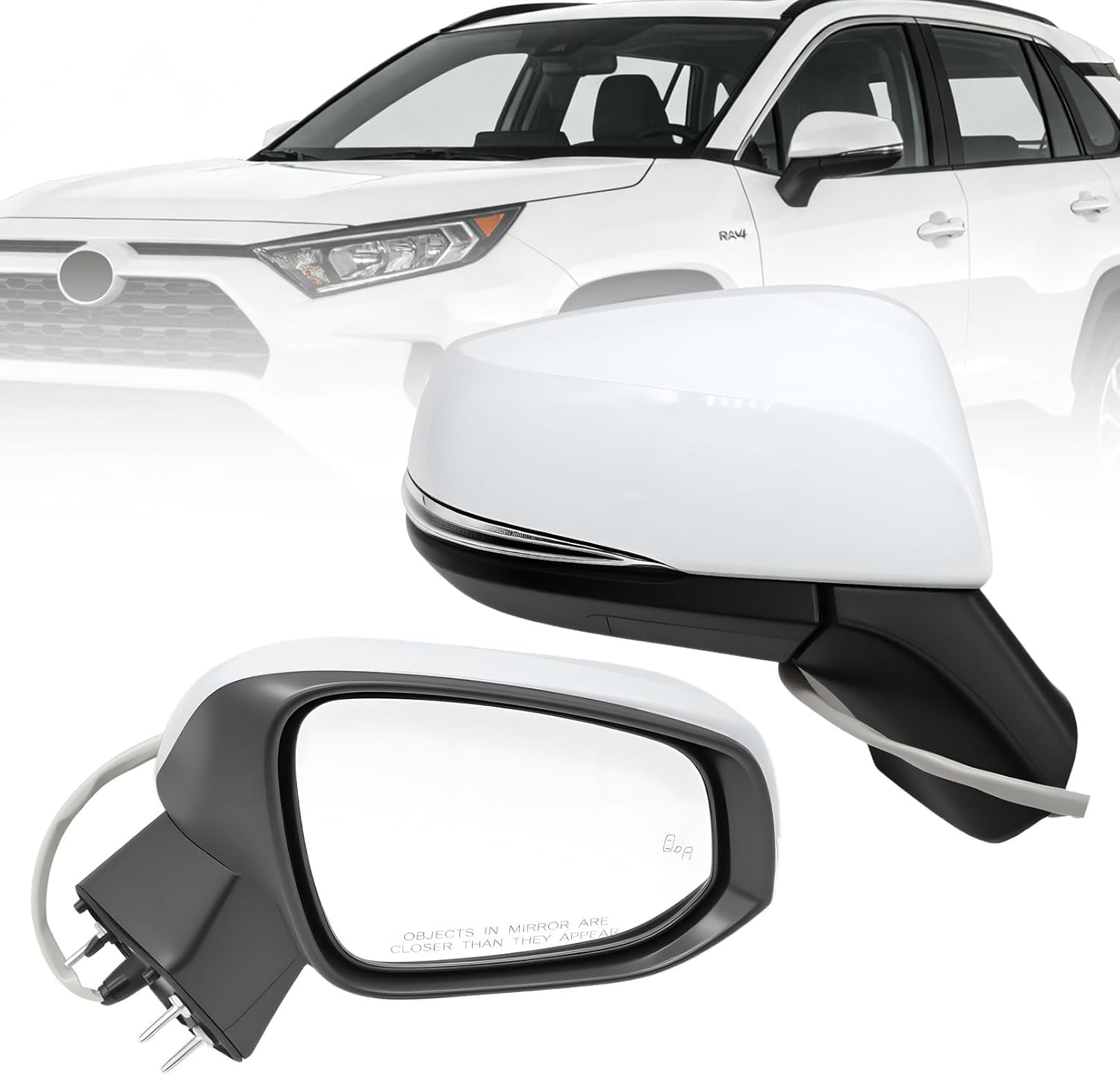 Right Passenger Side Mirror Assembly Compatible with RAV-Four 2019-2024 Heated Power Turn Signal Light Blind Spot Match Manual Folding White 879100R271 (8Pins)