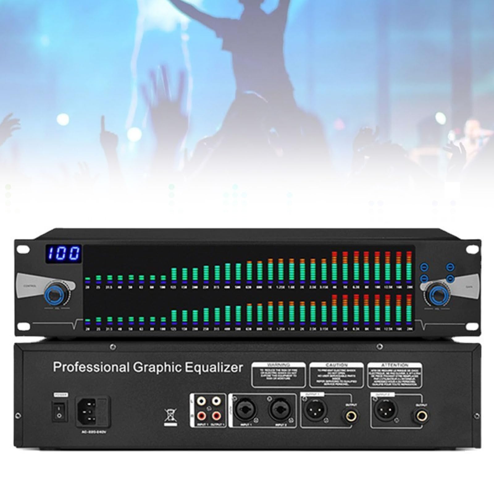 Ecualizador Gráfico Hi-Fi, Ecualizador Digital LED Doble De 31 Bandas con Reducción De Ruido, Carcasa Metálica, Memoria para 10 Preajustes, Ideal para Presentaciones En Escenario