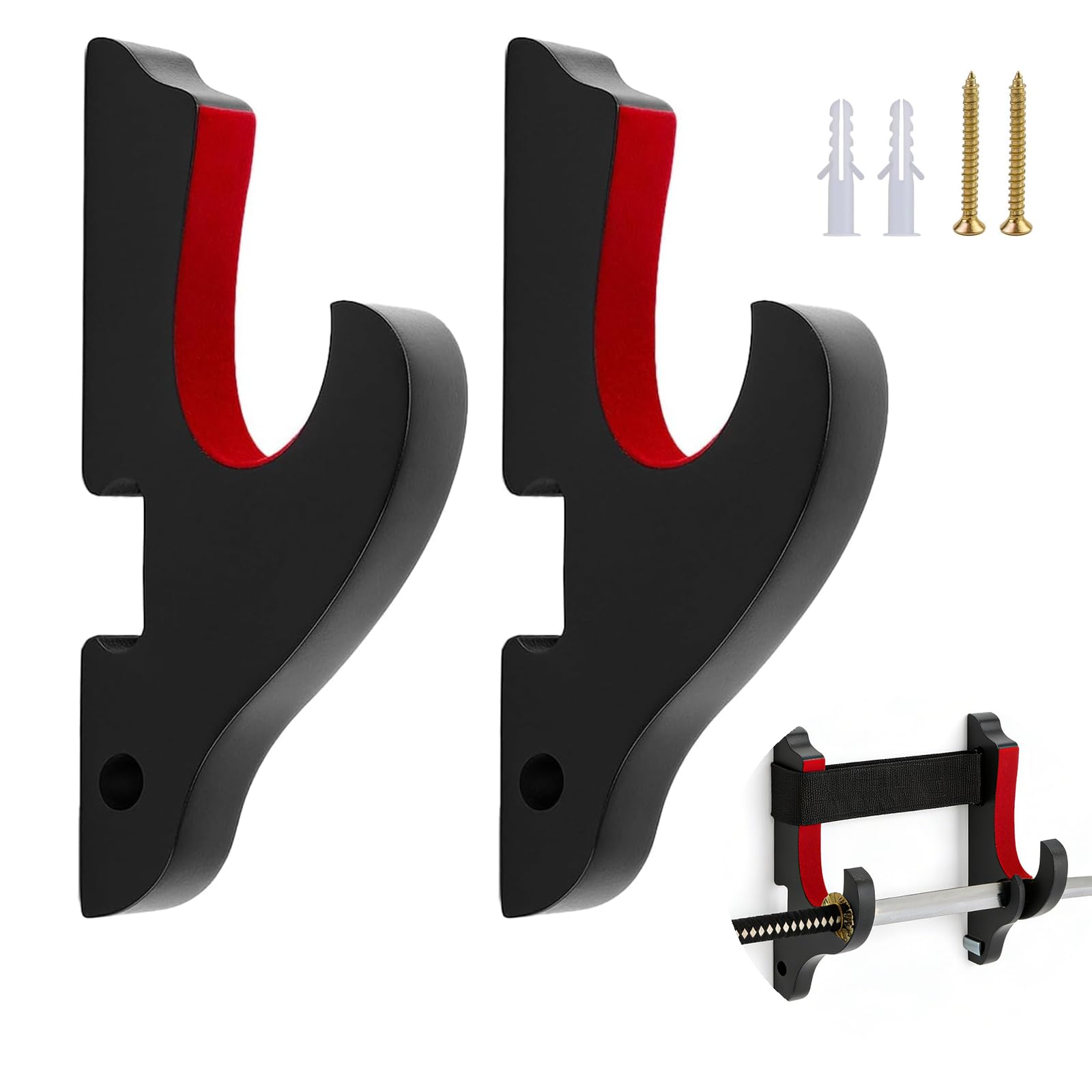 Vauki Katana - Supporto da parete – 1 paio Katana da parete in legno, spada samurai con imbottitura in velluto, supporto da parete per Katana Samurai, spada decorativa, cosplay con kit di montaggio