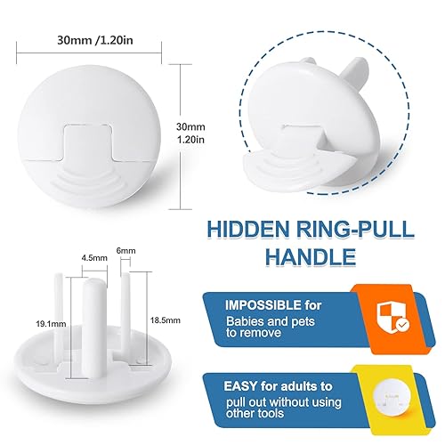Miniatura 8 de PRObebi Outlet Covers Baby Proofing 52 Pack, Plug Covers for Electrical Outlets, Outlet Plugs Baby Proof for Kids House (White)
