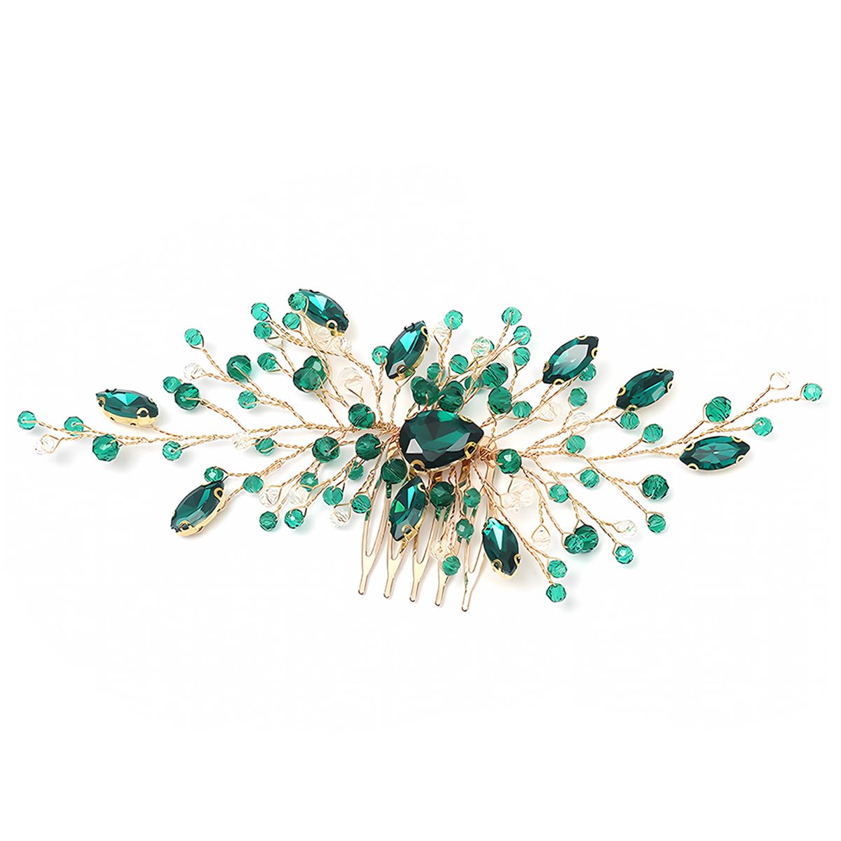 1 PCS Pettine per Capelli in Cristallo Verde per la Sposa, Accessori per Capelli in Foglia di Vite Dorata, posticci da con Strass Verde, Sposa in Fiore,Accessori per Capelli in Cristallo