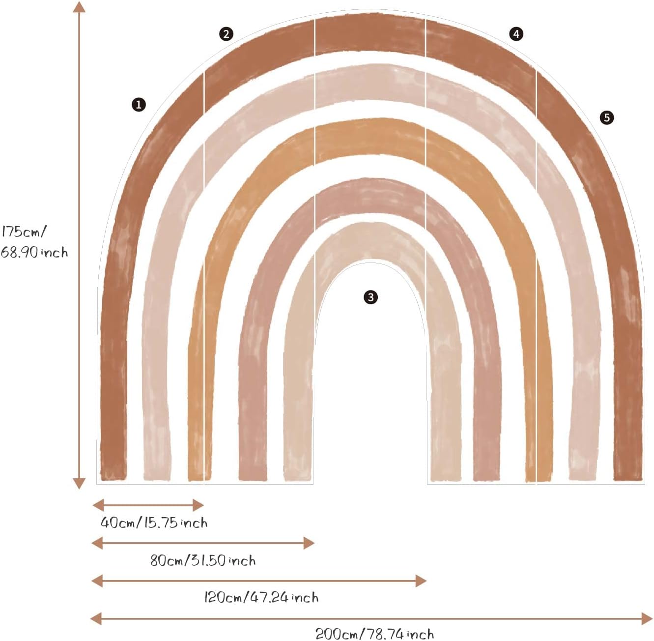 funlife Fabric Large Rainbow Wall Mural Stickers Peel and Stick, Precut Rainbow Wall Decals for Girls Bedroom, Watercolor Boho Rainbow Wallpaper Decor for Kids Nursery Room Playroom, 78.74" x 68.90"