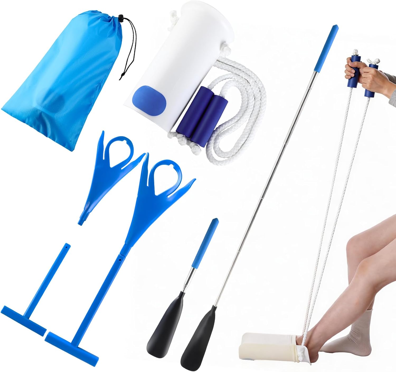 Sock Aids for Putting Socks On and Off, No Bending Sock Helper for Seniors, Sock Aid with Sock Remover & Extendable Shoe Horn, Storage Bag Included(Lucky Premium Comfort Kit)