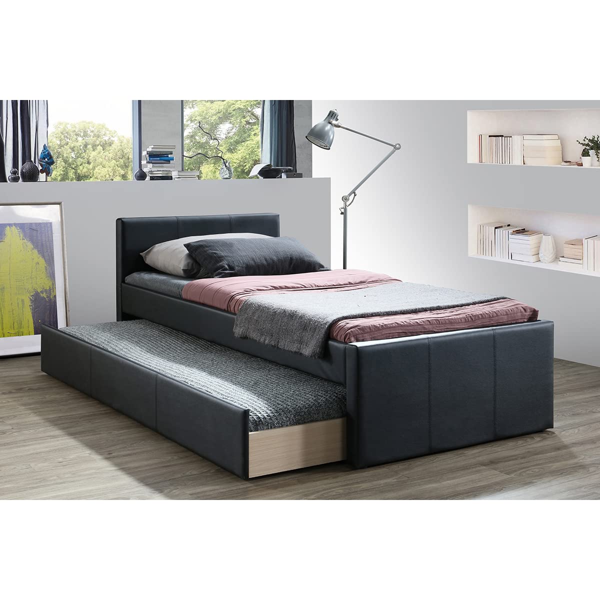 Miliboo Lit gigogne 90 x 195 cm Noir Mat
