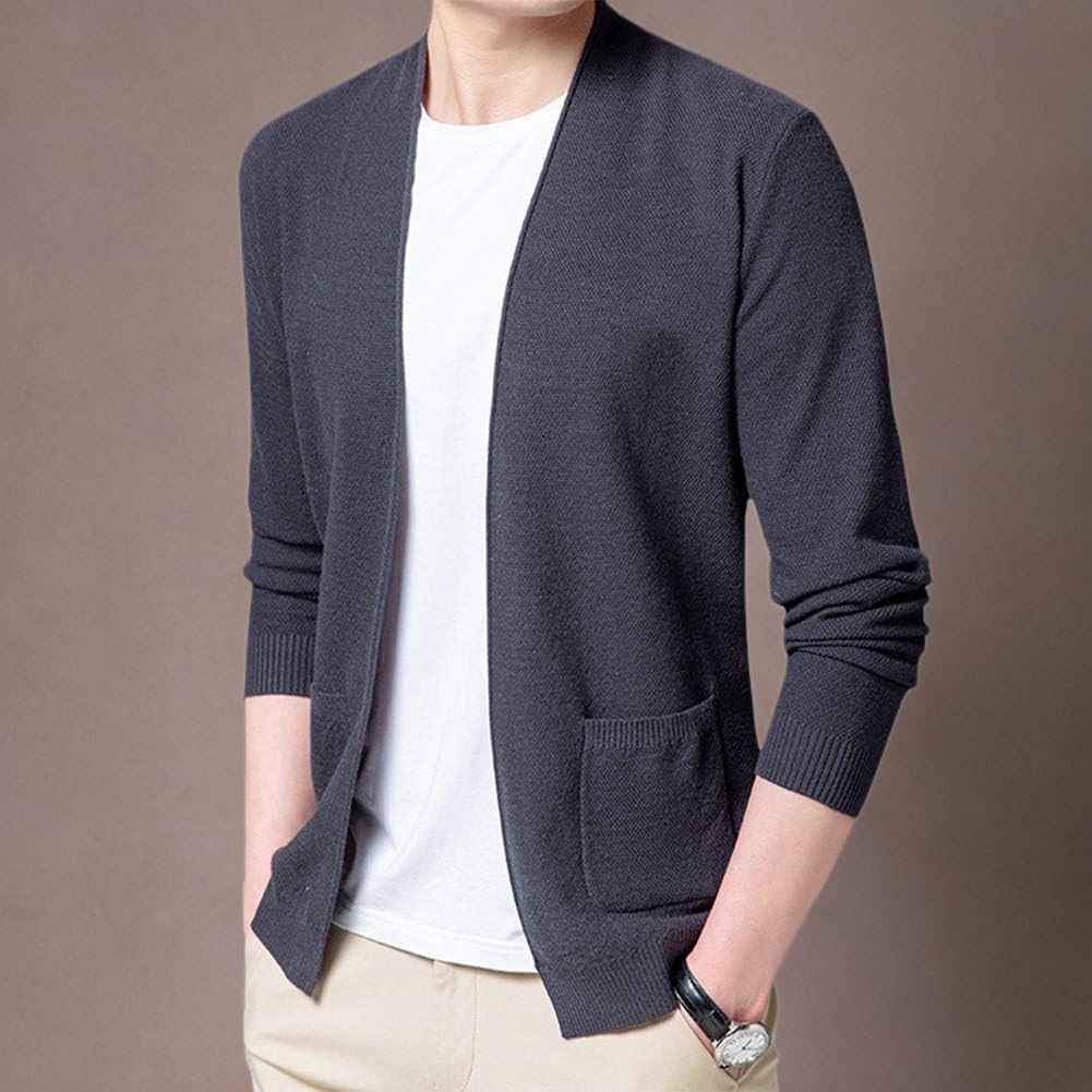 Mens Casual Open Front Long Sleeve Cotton Cardigan Sweater