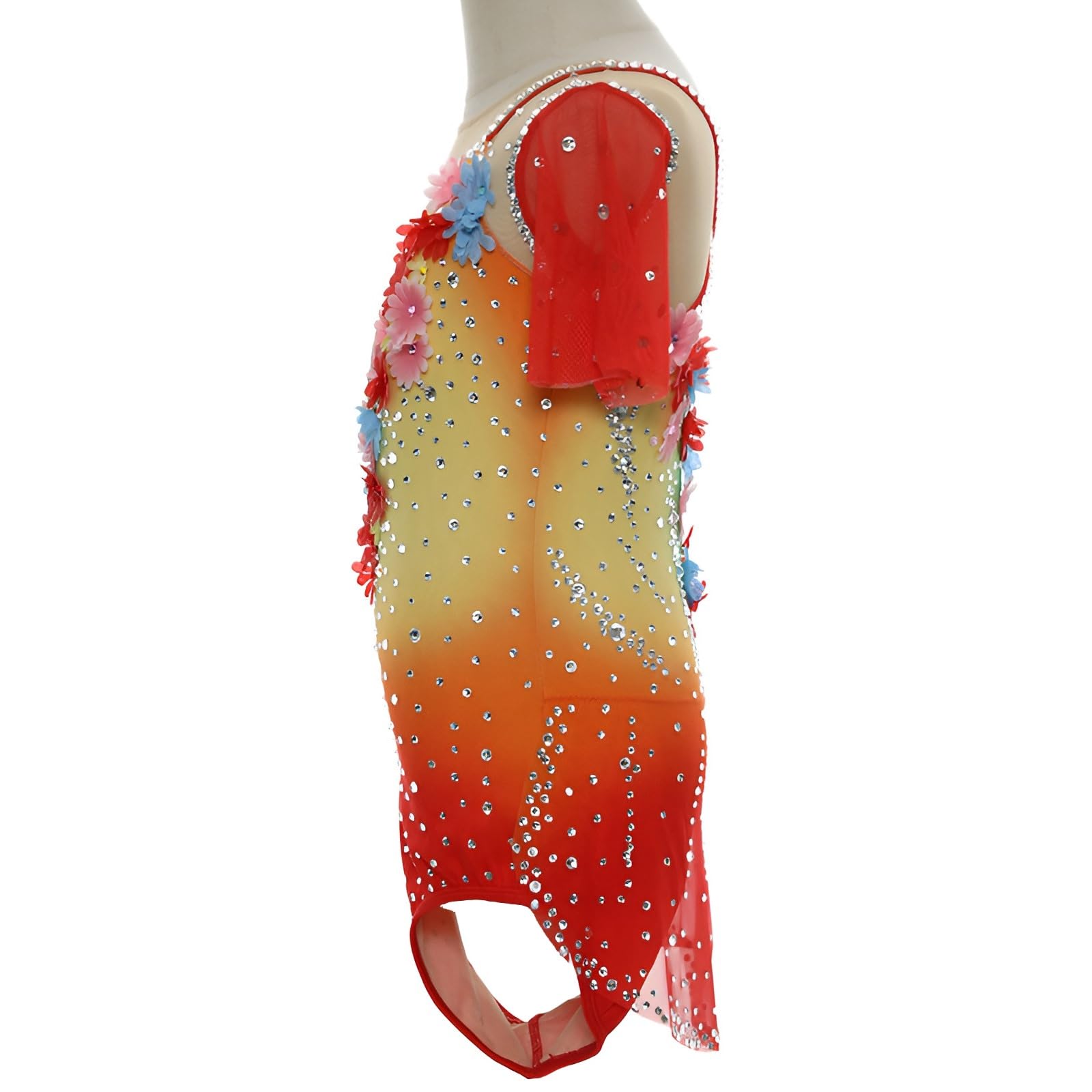 Traje De Rendimiento De Gimnasia De Cuello Redondo De Leotardo De Gimnasia Rítmica Personalizado For Niñas Con Diamantes De Imitación