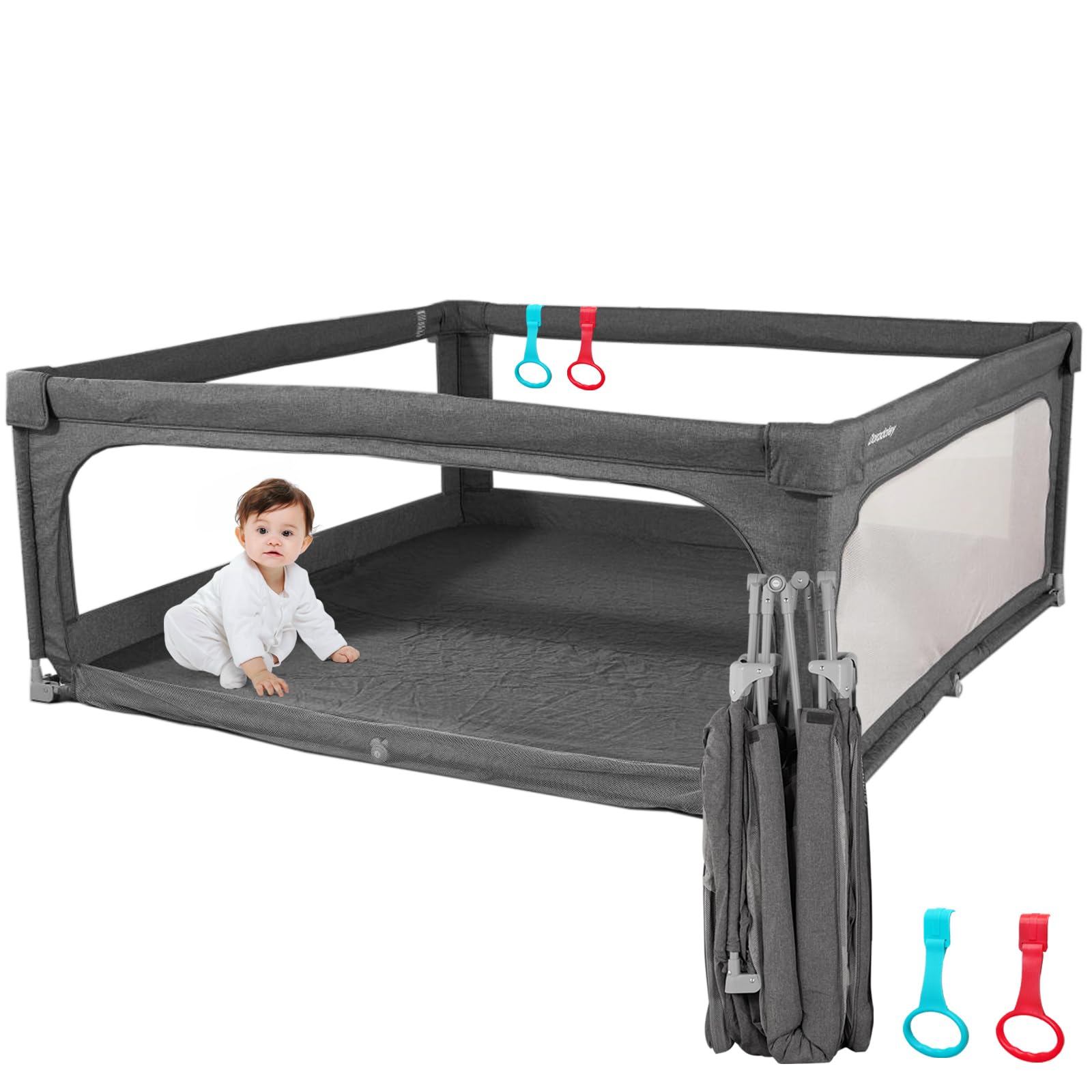 Doradotey Baby Playpen, Foldable Playpen for Babies and Toddlers, Indoor&Outdoor Kids Activity Center with Travel Bag, Large Play Yard Portable Play Pens(71x71), Grey
