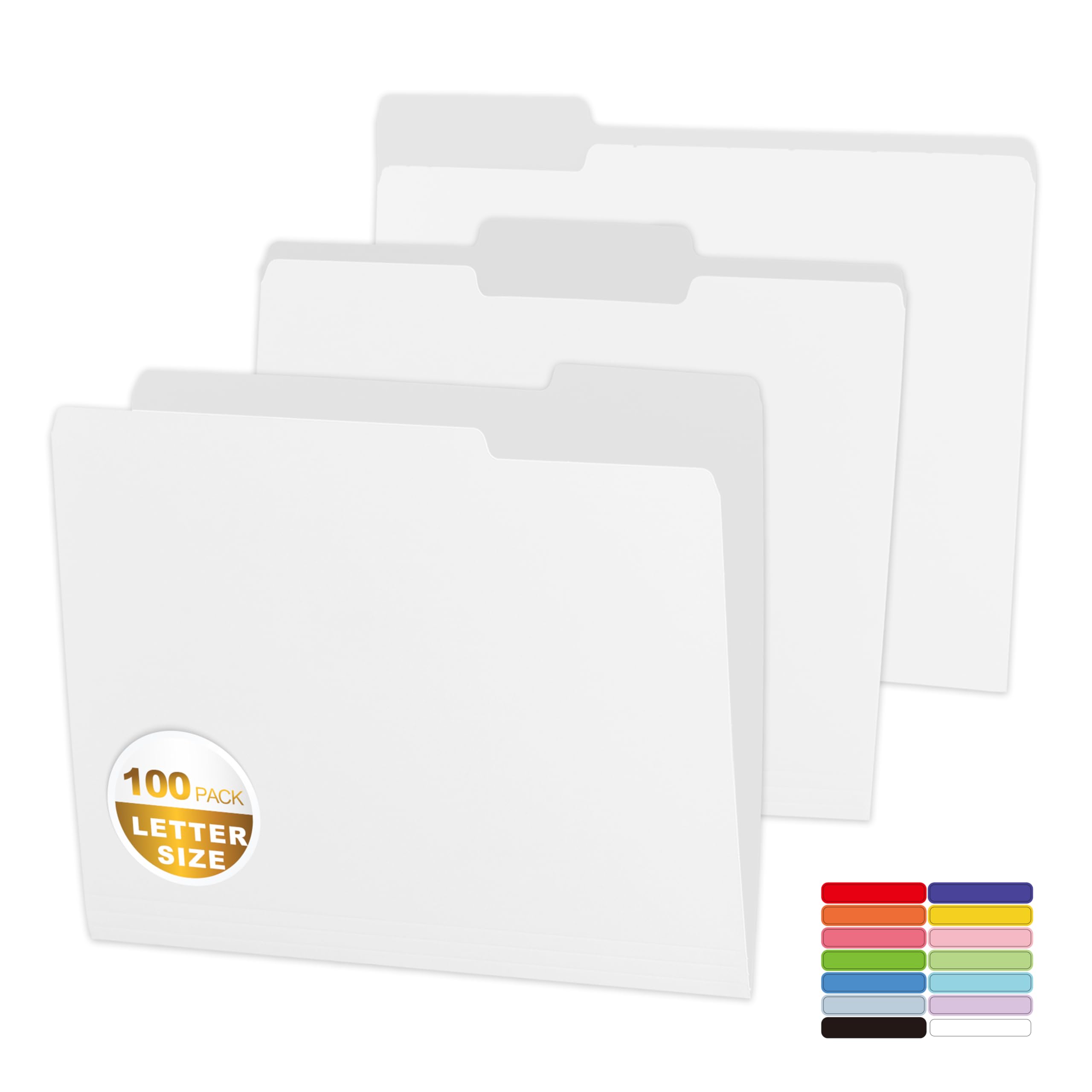 100 Packs Colored File Folders,White File Folders,Two Tone Color File Folder 8.5 x 11 Inch,1/3 Cut Tabs Letter Size,Manila File Folders for Office,School and Home,Organization