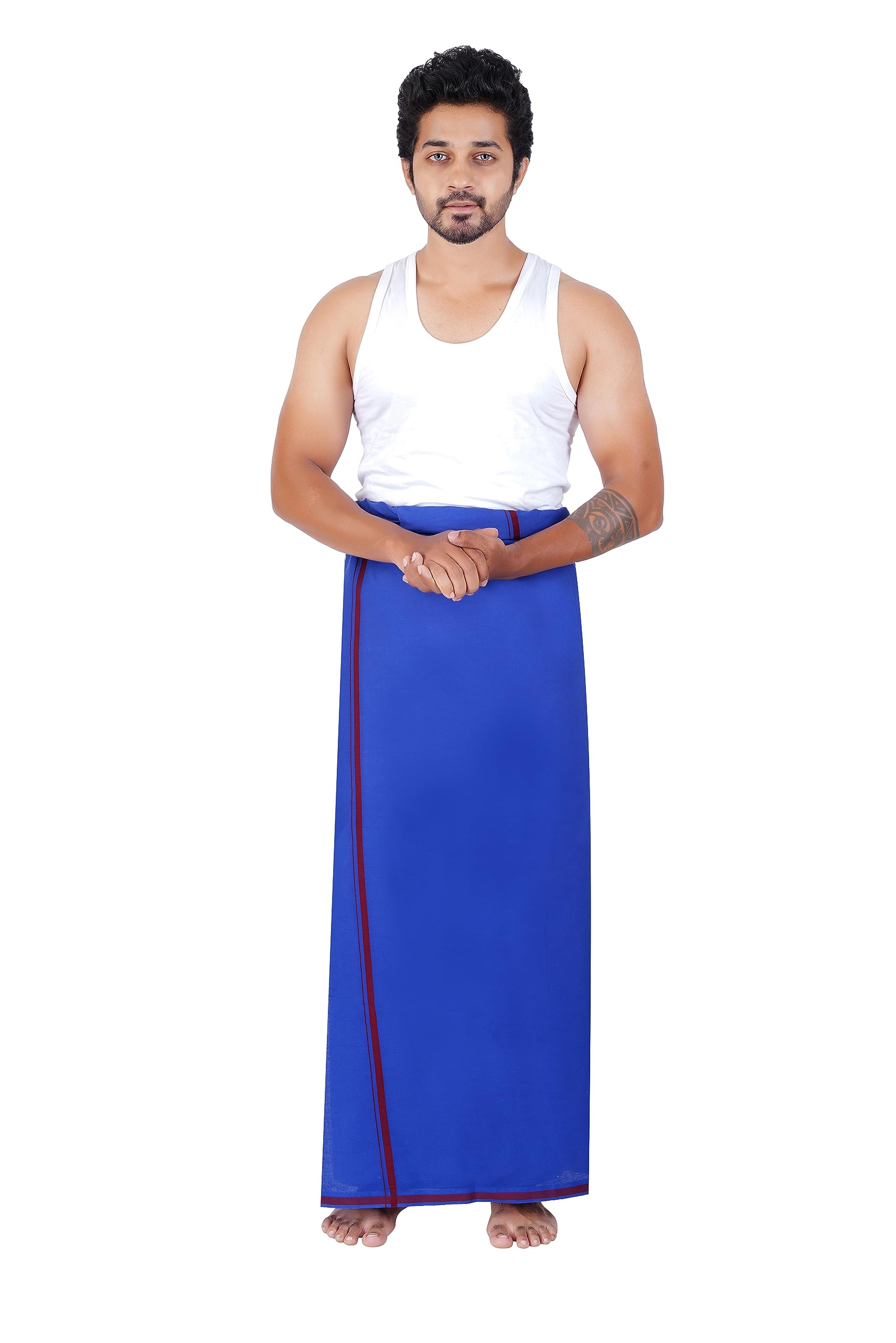 Prakasam Cotton Men's Single (1.30X2.00 Mtrs-4 Yard) Blue Colour Solid Hb Border Men Dhoti