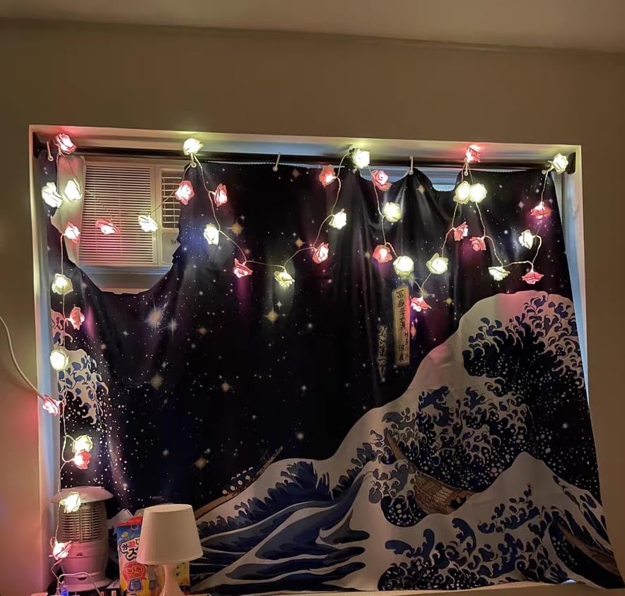 Vista 6 de iiEASEST Guirnalda de luces de rosas rugosa iluminadas, decoración del día de San Valentín, decoración de fiesta de boda, 10 luces LED de Acción