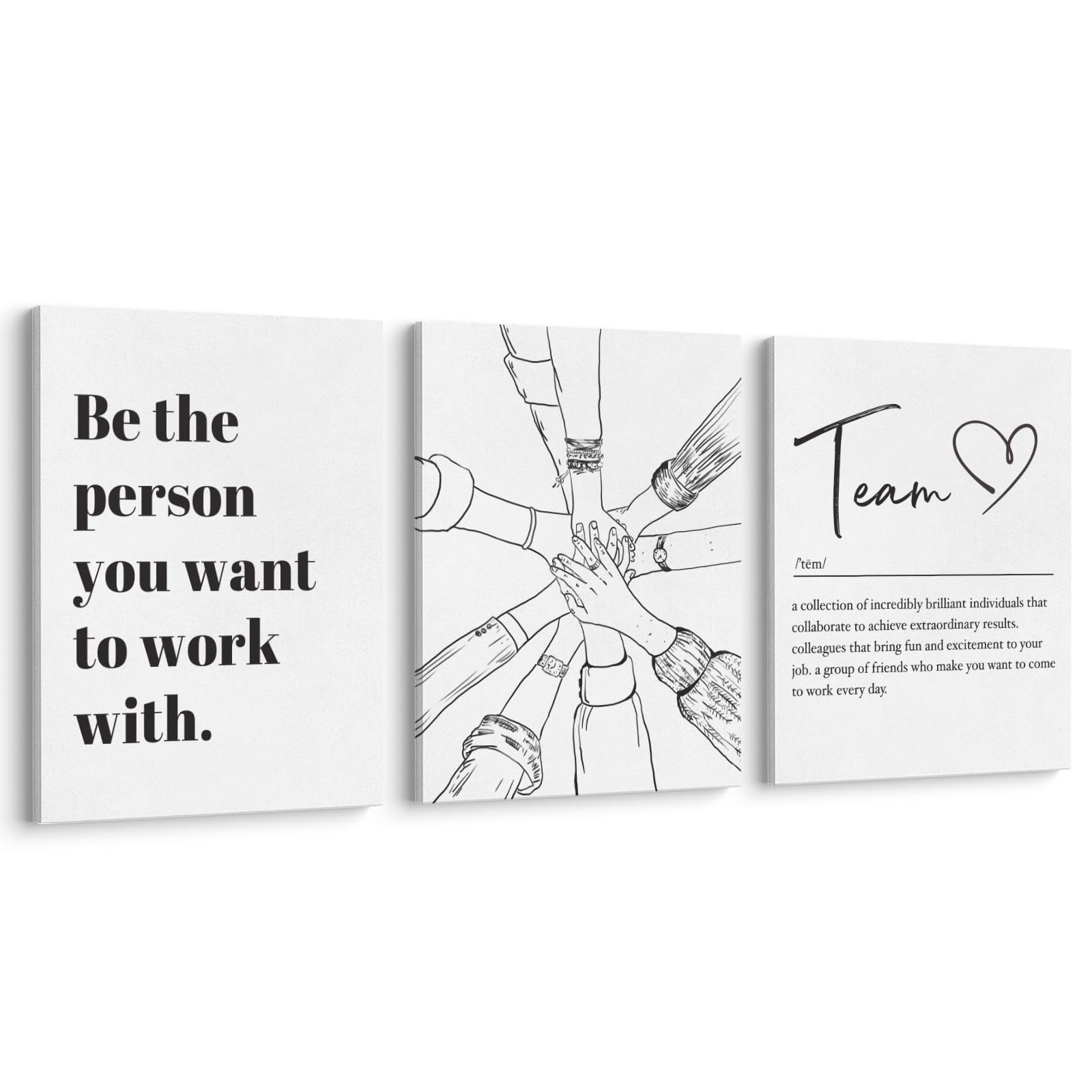 XWELLDAN Be The Person You Want to Work With Team Work Wall Art Decor Canvas 11x14 Set of 3, Home Office Wall Art Decor, Wall Art for Office, Framed