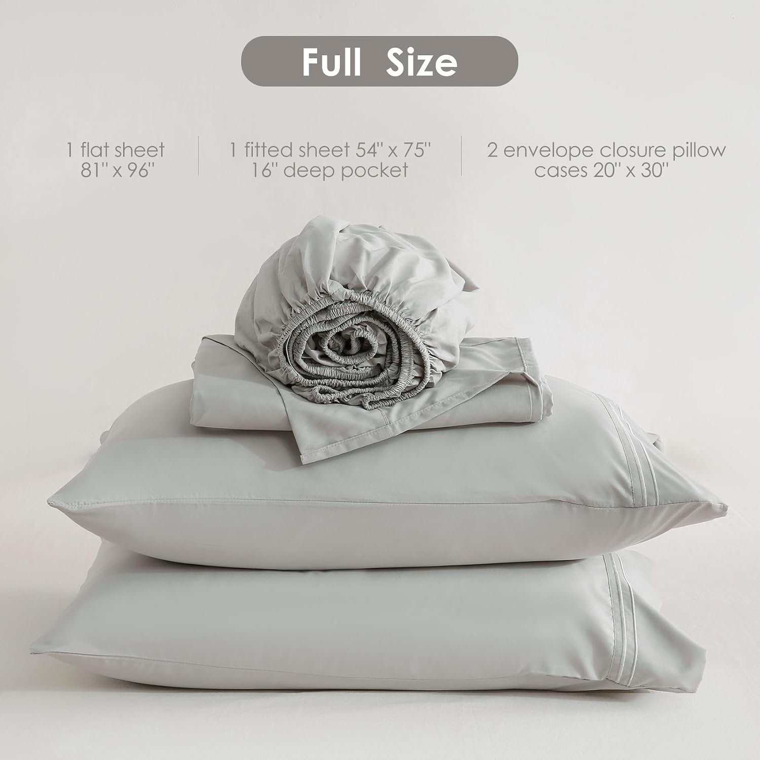 JSD Light Grey Full Microfiber Sheet Set Side Pocket, Deep Pocket with Corner Straps image 2