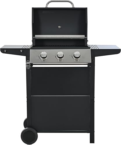 Parrilla de barbacoa de gas propano de 3 quemadores, tiene 4 quemadores de acero inoxidable y 2 ruedas, salida de 25,650 BTU, perfecta para patio,
