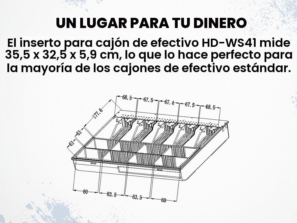 HDWR HD-WS41 Bandeja de dinero para cajón de caja, ajustable | Bandeja para cajón de efectivo, mecanismo de resorte para billetes, inserto reemplazable, organizador