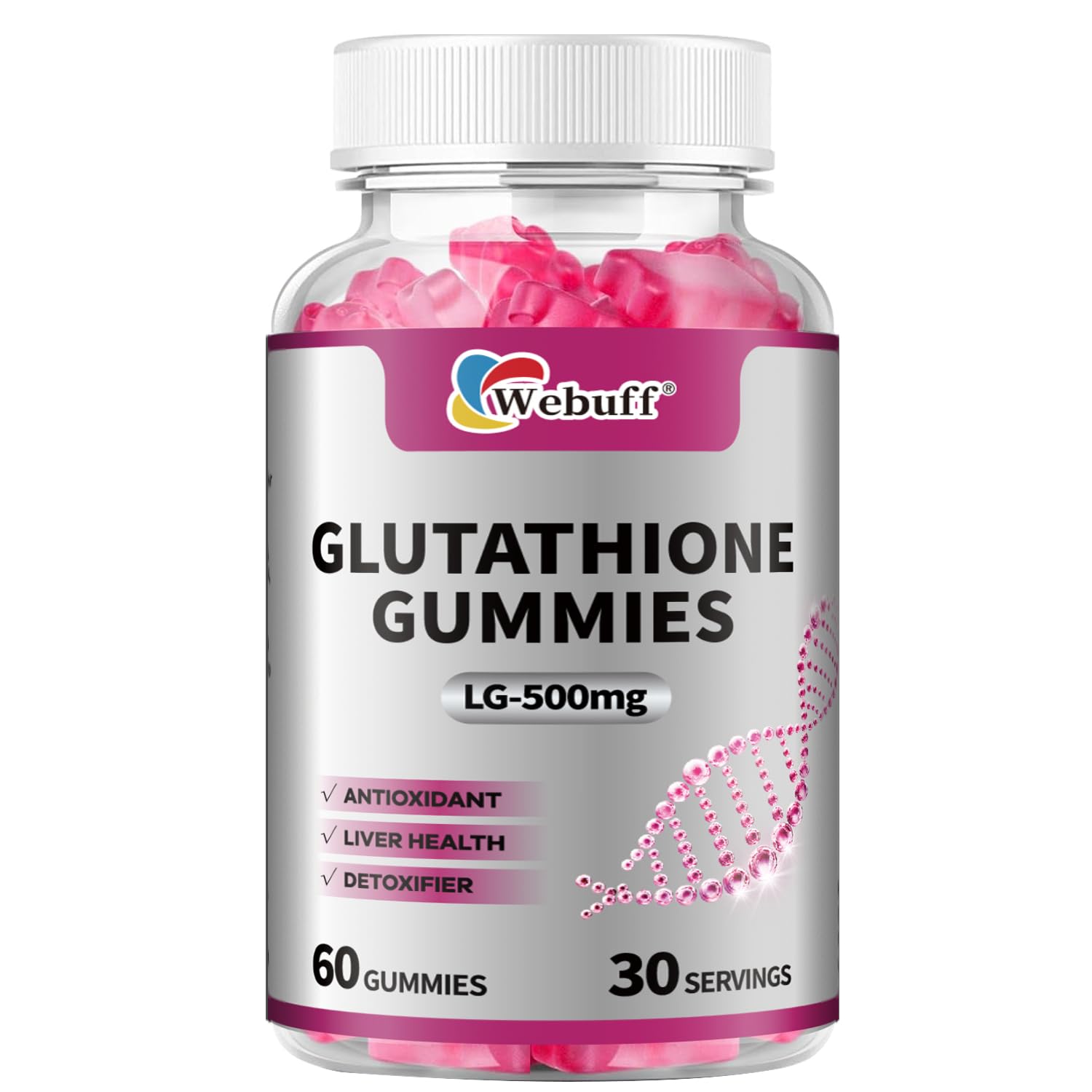 Webuff Suplemento em gomas de glutationa com colágeno 500 mg, 60 gomas
