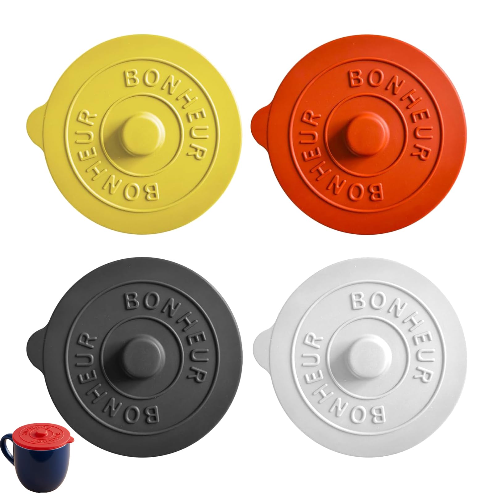 Shweehon Black 4 Pcs Mug Lid, Mug Cover, Silicone Cup Cover, Cup Covers For Drinks, Silicone Lids For Cups, For Coffee Mugs, Tea Cups, Hot & Cold Beverages – Universal Spill-Proof Mug Covers
