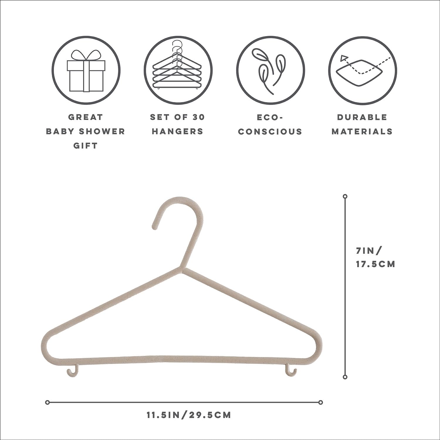 3 Sprouts Wheat Straw Plastic Kids & Child Hangers, 30-Pack Eco-Conscious Baby Clothes & Coat Hangers for Closet - Image 2