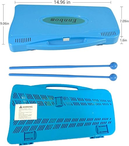 Miniatura 5 de ENNBOM 25 Notas Vibráfono Xilófono Glockenspiel Instrumento de percusión azul negro con estuche (caja azul, azul)