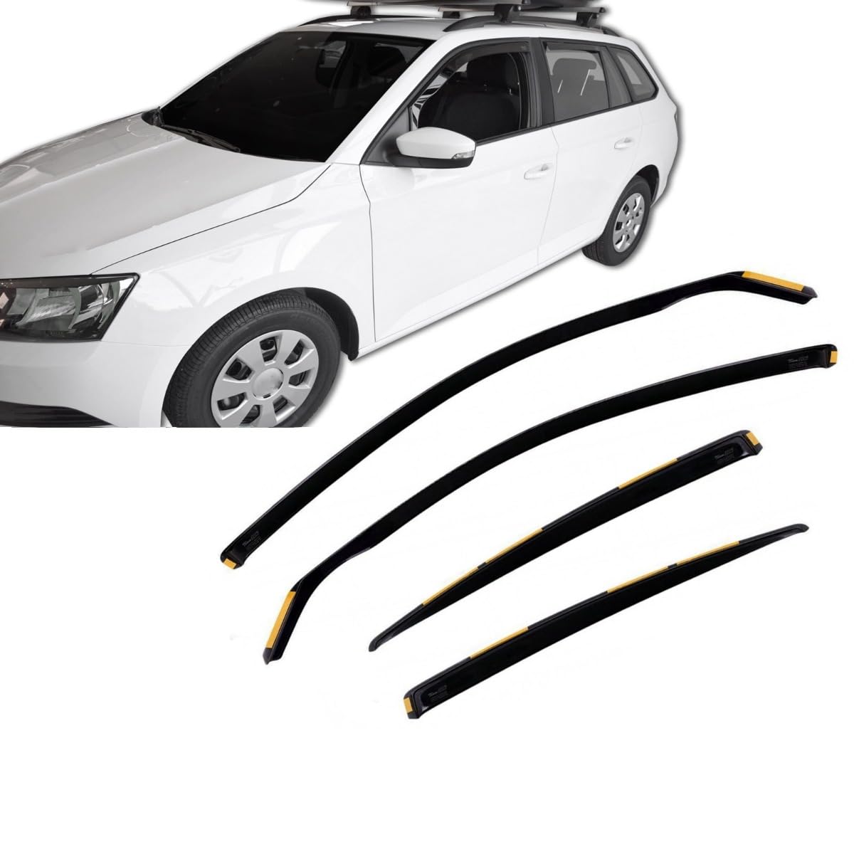 J&J AUTOMOTIVE Deflettori d'Aria per Skoda Fabia 3 5-Porte Berlina/Wagon 2014-2021, Set da 4 Pezzi, Nero Fumé Oscurato Heko