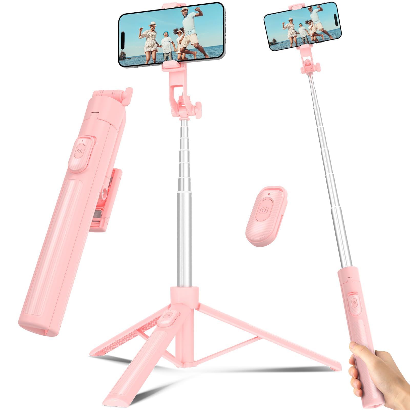 Selfie Stick Tripod for Phone with Remote Control &amp; Holder, 63 Inch, Pink
