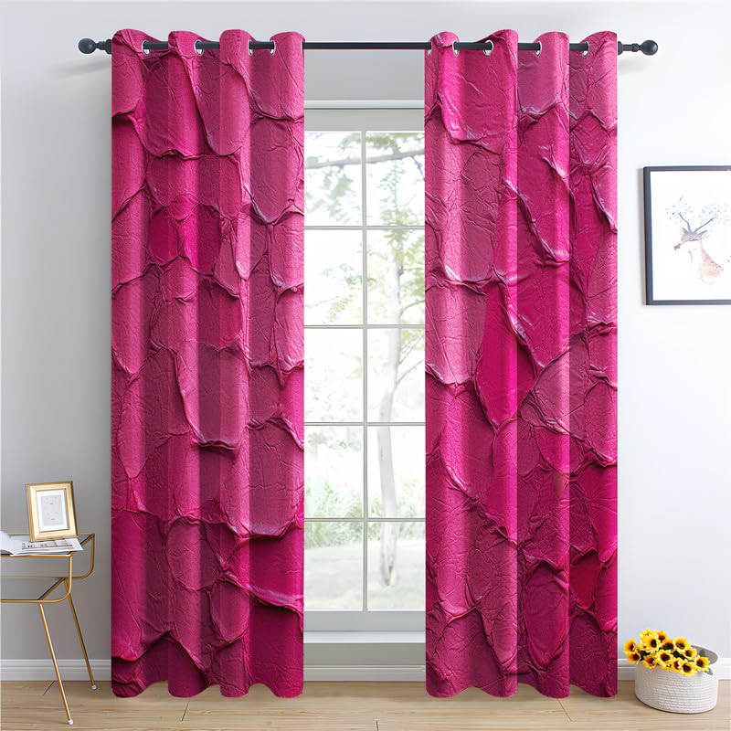 Rideau Occultant Rose Vif, Rideau Isolant Thermique pour Salon Chambre, Rideaux Motif Art Moderne, Rideau Opaque à Oeillets, Lot de 2 Rideaux et Draperies Intérieurs 140x240 cm (LxH)