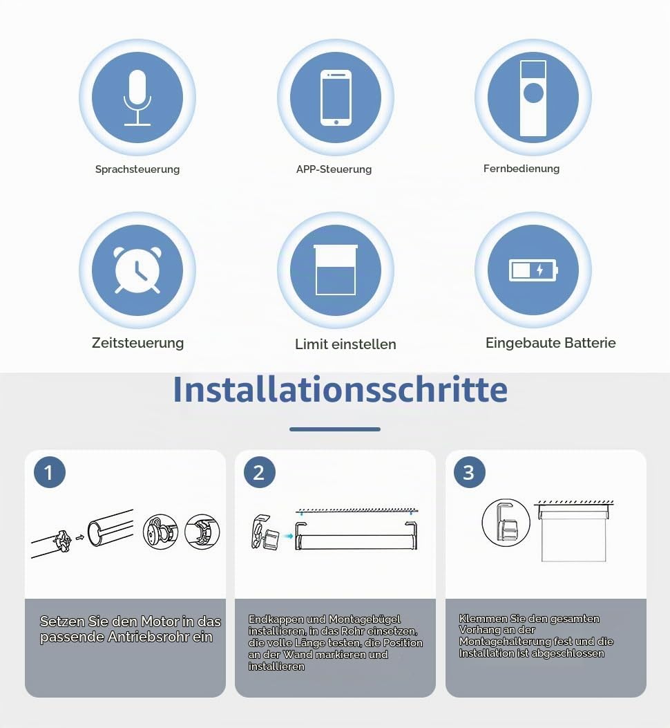 Wiederaufladbarer Zigbee-Rollomotor für17/25/28mm-Rohre, intelligenter Jalousienmotor,automatischer Vorhangöffner mit App/Sprache,Tuya Zigbee-Hub erforderlich(Motor,16Wege-Fernbedienung)