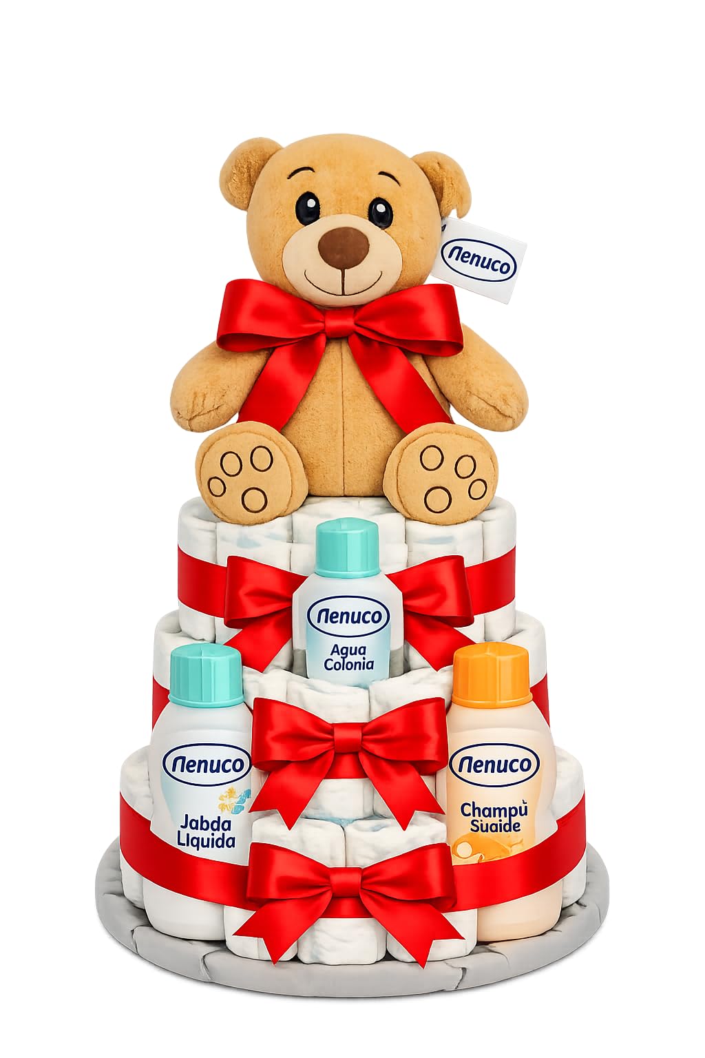 Tarta de pañalesNenuco Rojo (Talla 2 (3-6 kg)) by MomentosGourmet Añade tu dedicatoria personalizada. Regalo para bebé muy práctico. Cesta Canastilla recién nacido. Diaper Cake