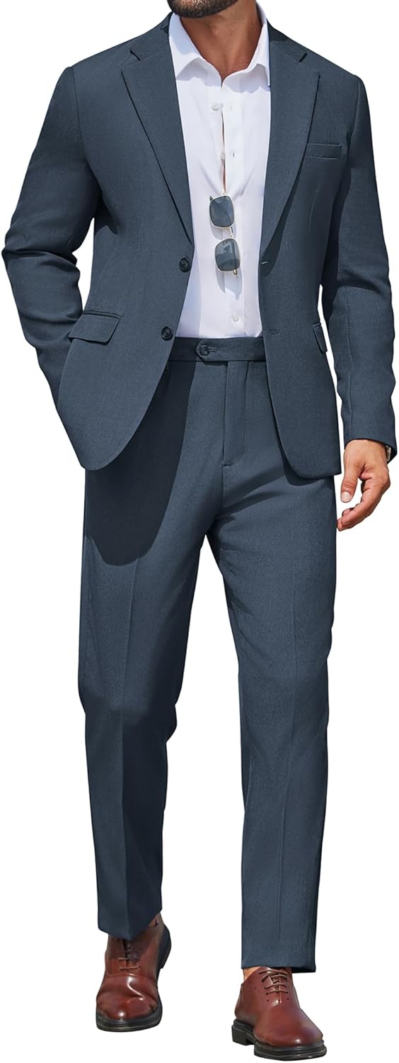 COOFANDY Men's 2 Piece Suit Slim Fit Two Buttons Dress Suits Solid Jacket and Pants Set Tuxedo for Wedding Prom Business