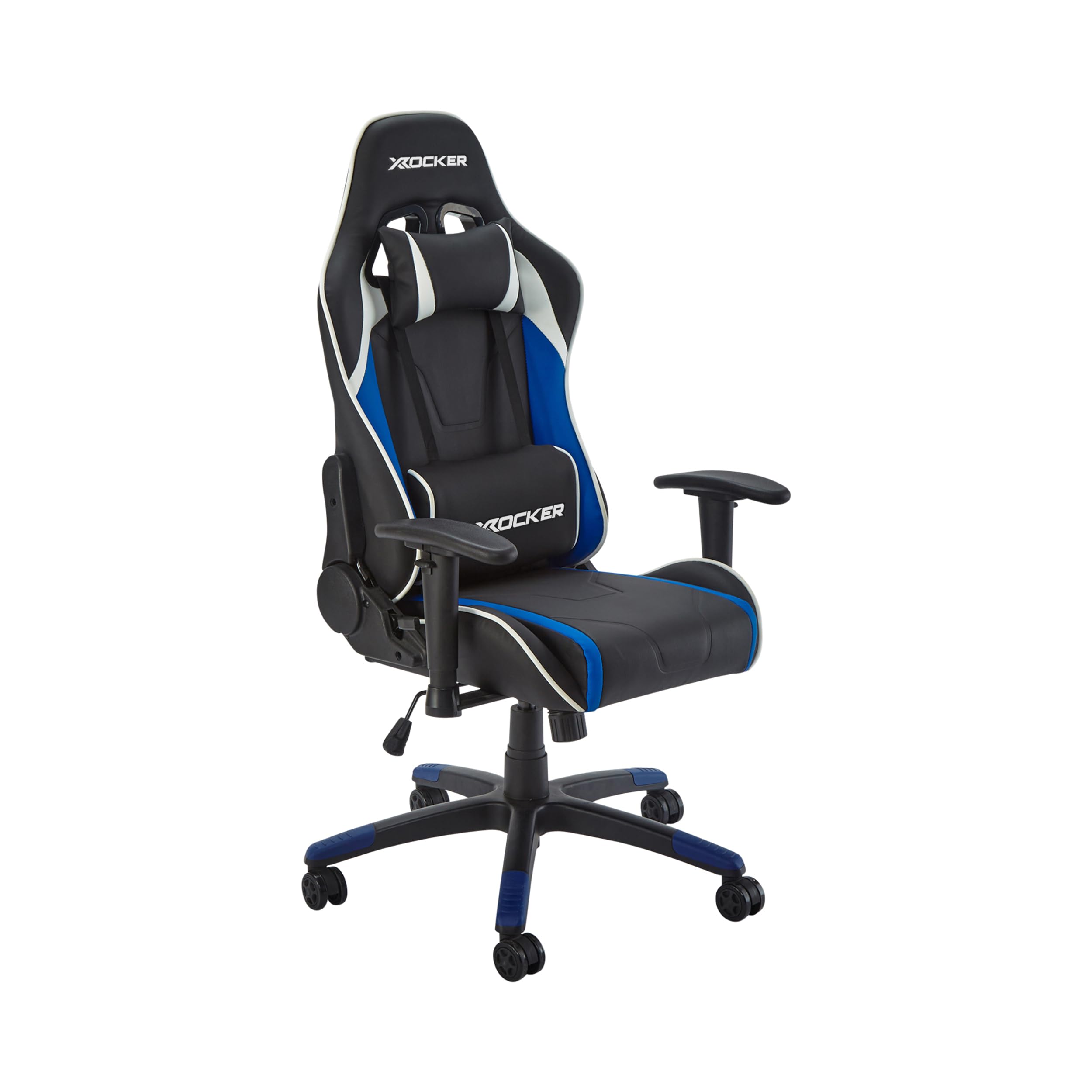 X-Rocker Agility Compact High Back eSports Gaming Chair for Kids & Teens - 3D Armrests, Head & Lumbar Cushion, Height Adjustable, Wipe-Clean Faux Leather - Black/Blue