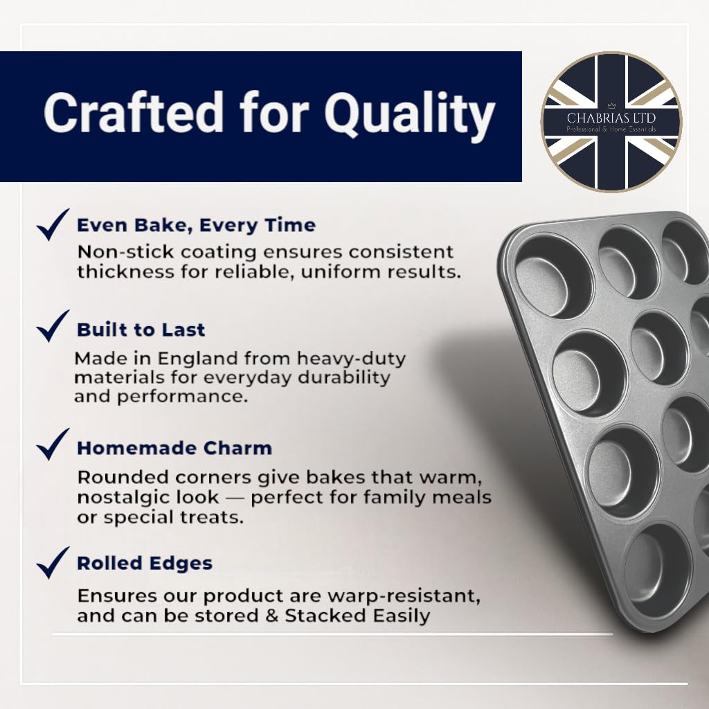 Lot de 2 plateaux antiadhésifs pour 12 muffins et muffins - Fabriqués en Angleterre