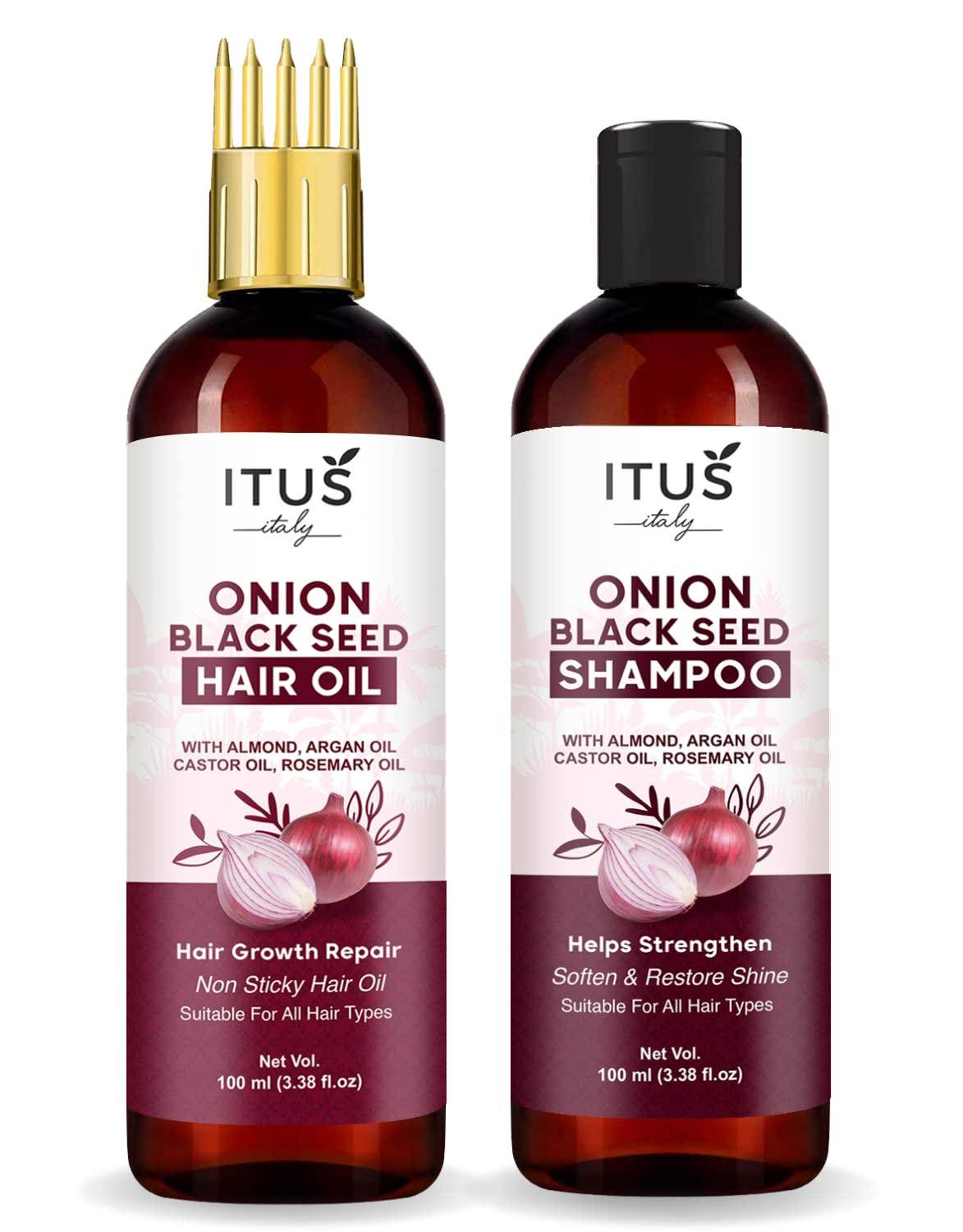ITUS Natural Onion Oil And Shampoo Hare Care Kit For Hairfall Control (100ML HAIR OIL+100ML SHAMPOO)