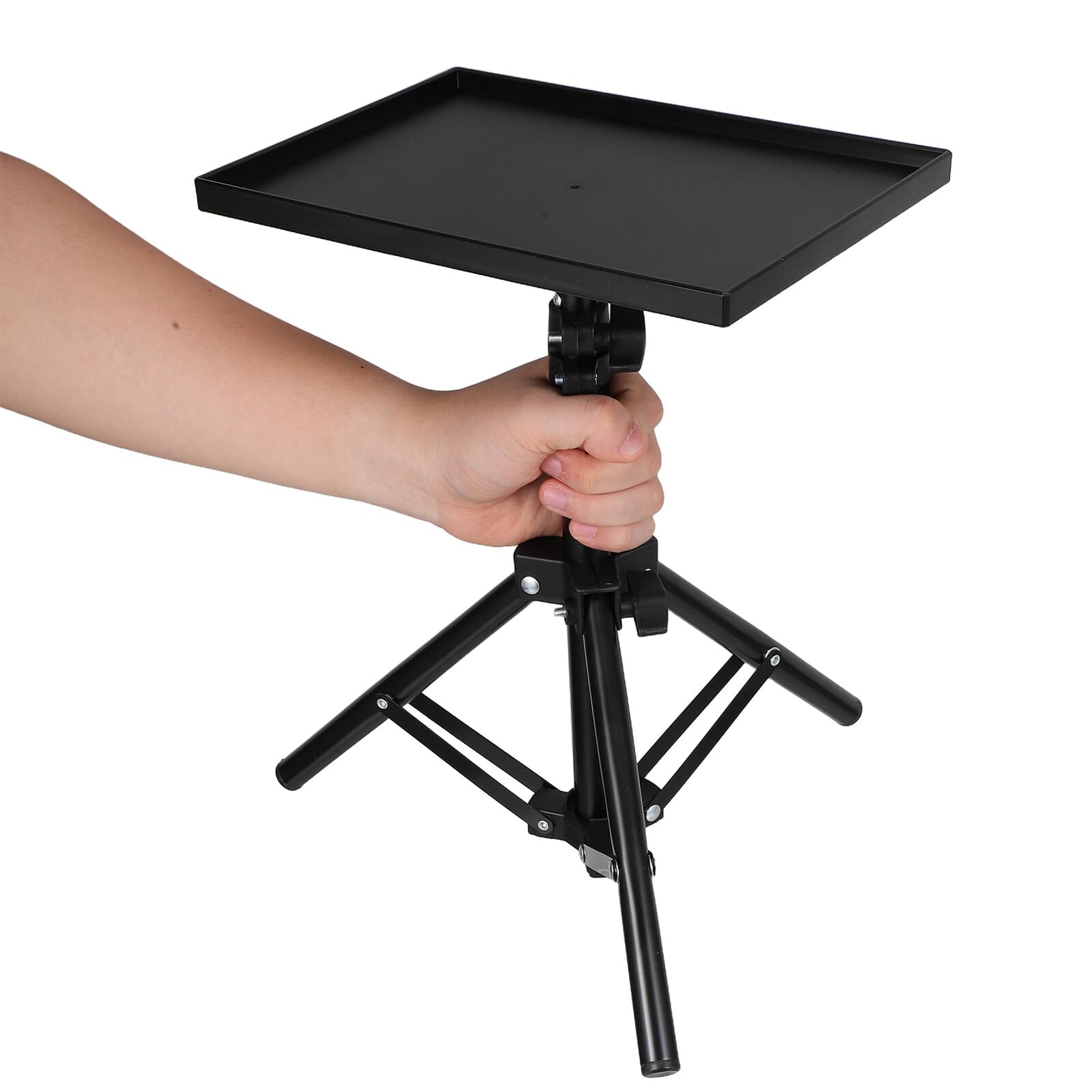 Supporto Proiettore Treppiede Regolabile Nero, Altezza 30-50 Cm | Piano in Abs e Ferro, Design a Tripode, Uso Desktop e Comodino, Installazione Semplice