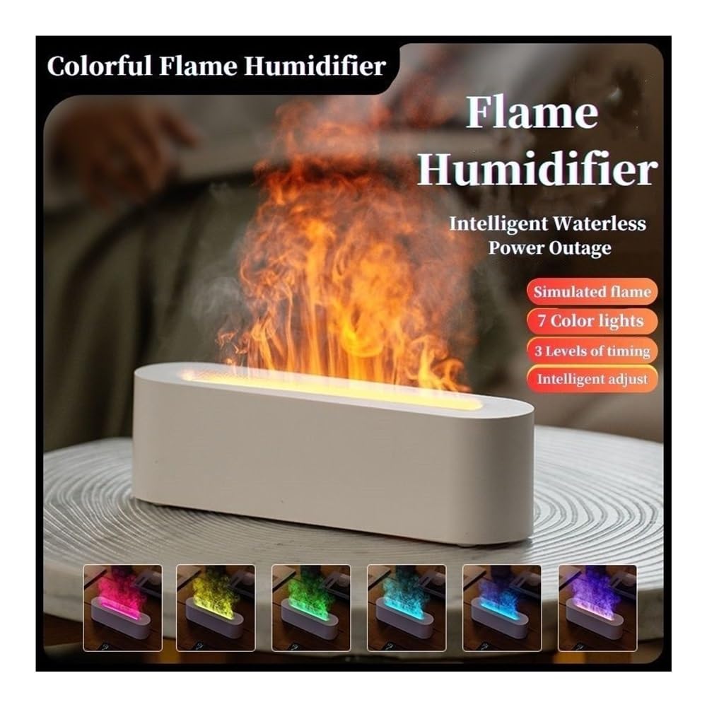 Diffusore di fiamma artificiale per casa desktop umidificatore fiamma colorata con olio essenziale (bianco + controller)